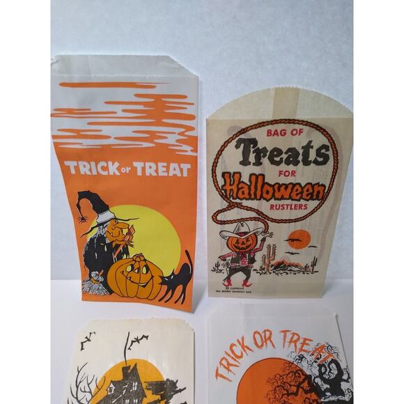 Halloween Candy Treat Bags Cowboy Lasso Bats Black Cats Witch Haunted Graveyard - Picture 2 of 4